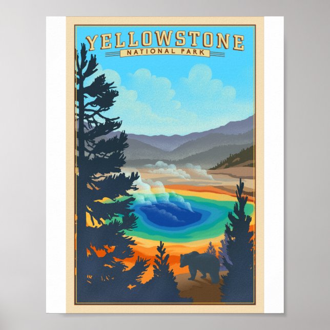 Poster de arte del Parque Nacional Yellowstone Lit (Frente)
