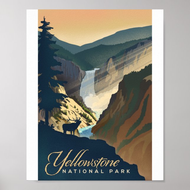 Poster de arte del Parque Nacional Yellowstone Lit (Frente)