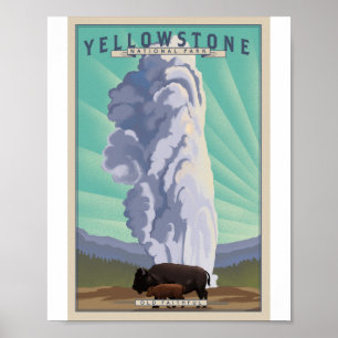 Poster de arte del Parque Nacional Yellowstone Lit