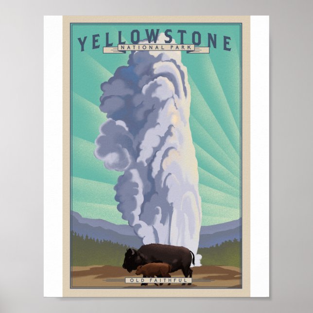 Poster de arte del Parque Nacional Yellowstone Lit (Frente)