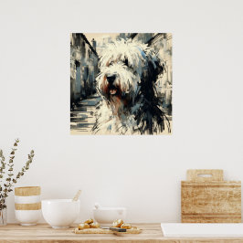Póster de arte del perro pastor inglés antiguo