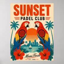 Póster de arte del Retro Miami Sunset Padel Club