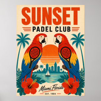 Póster de arte del Retro Miami Sunset Padel Club