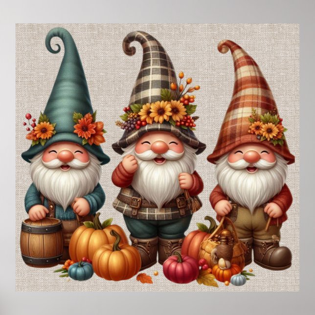 Poster de arte del trío Gnomes de Acción de Gracia (Frente)