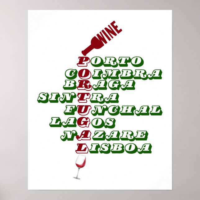 Poster de arte del vino rojo verde de Portugal (Frente)