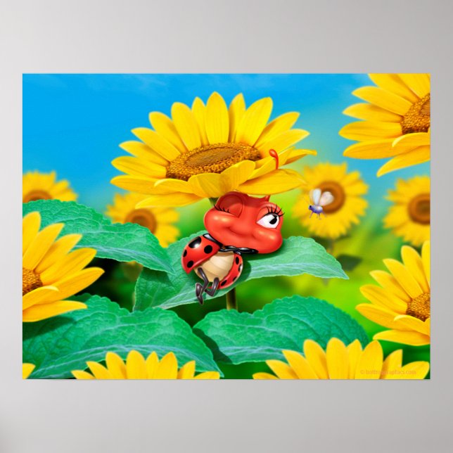 Poster de arte dormido Ladybug y girasoles (Frente)