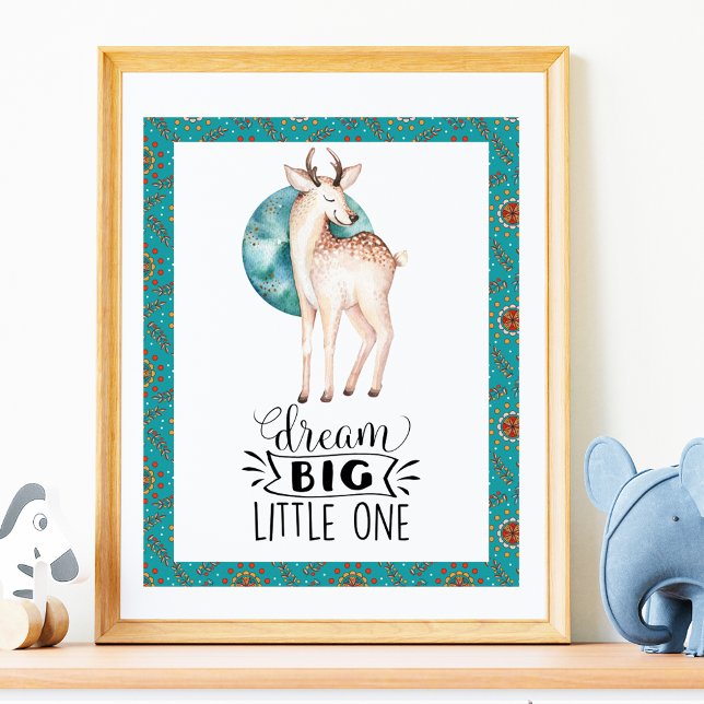 Poster de arte Dream Big Deer Boho Blue Border Nur (Subido por el creador)