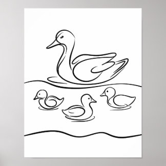 poster de arte "Duck and Ducklings Line" | Río Irl