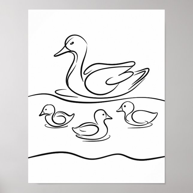 poster de arte "Duck and Ducklings Line" | Río Irl (Frente)