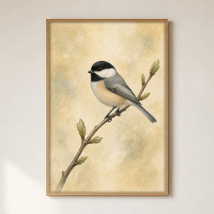 Póster de arte en acuarela de carbonero Cottagecor