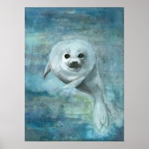 Póster de arte en acuarela de foca arpista
