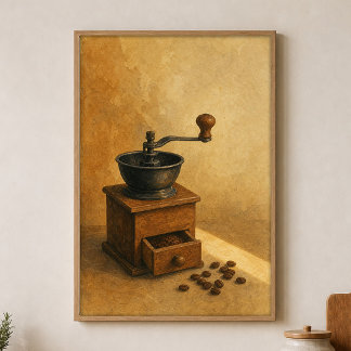 Póster de arte en acuarela de molinillo de café Co