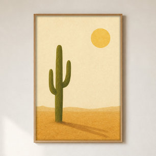 Póster de arte en acuarela de Saguaro al mediodía