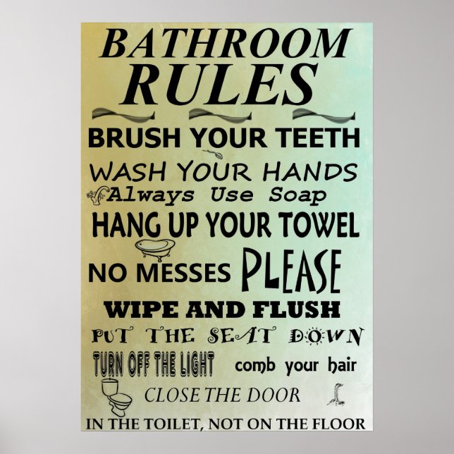 Poster de arte en el metro de Bathroom Rules (Frente)