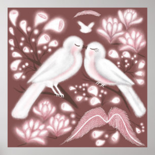 Poster de arte en la pared de aves de amor