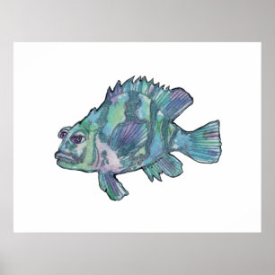 Poster de arte en la pared infantil de Blue Fish S