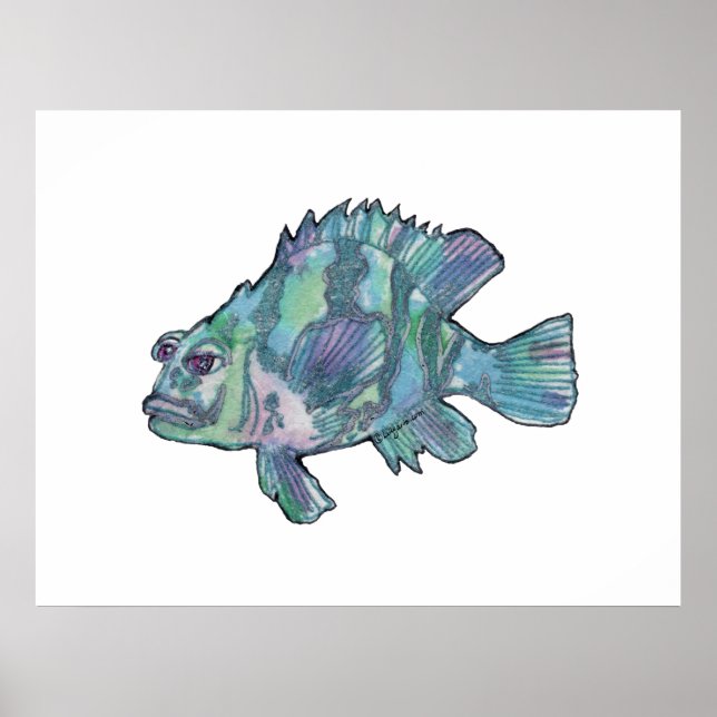 Poster de arte en la pared infantil de Blue Fish S (Frente)