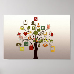 Poster de arte en pared de árbol de redes sociales