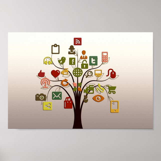Poster de arte en pared de árbol de redes sociales (Frente)
