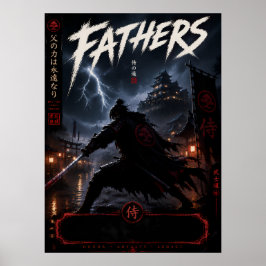 Póster de arte épico samurái padre guerrero