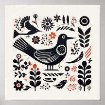 Poster de Arte Escandinavo Folk Bird