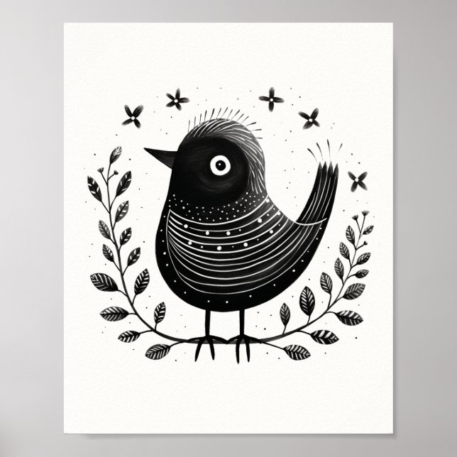 Poster de Arte Escandinavo Folk Bird (Frente)