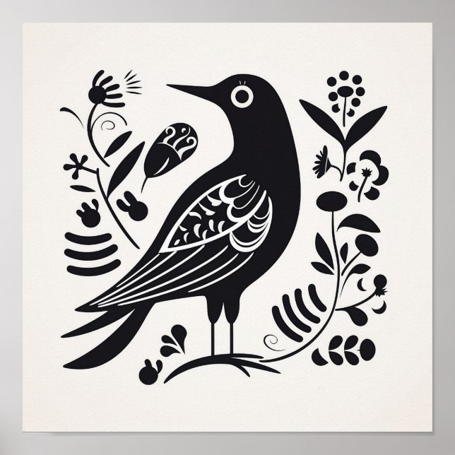 Poster de Arte Escandinavo Folk Bird (Frente)
