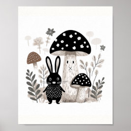 Poster de Arte Escandinavo Folk Bunny & Mushroom