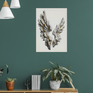 Póster de arte espiritual de alas de pluma de palo