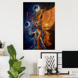 Póster de Arte Espiritual Fénix y Loto