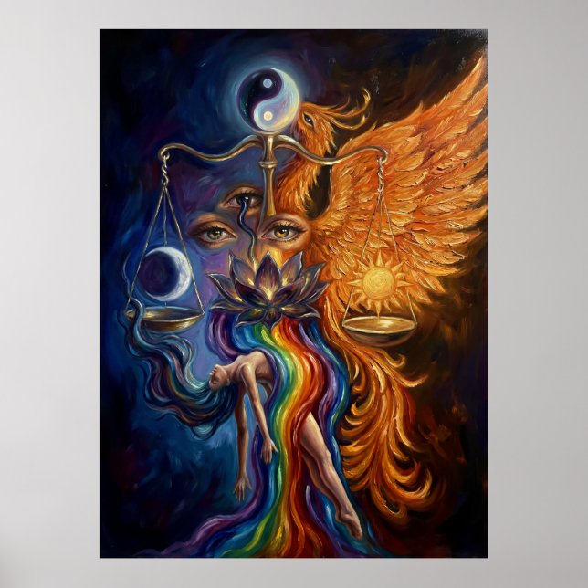 Póster de Arte Espiritual Fénix y Loto (Frente)