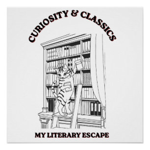 Póster de arte estético de bibliotecario gato