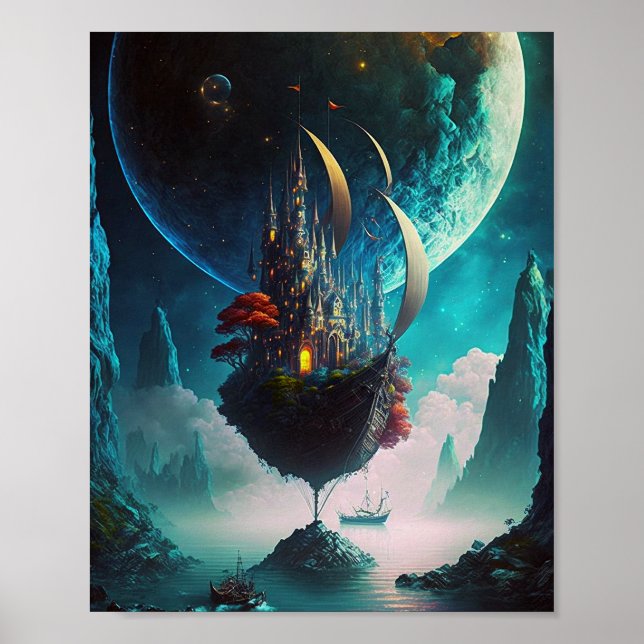 Poster de arte Fantasy Castle flotante (Frente)