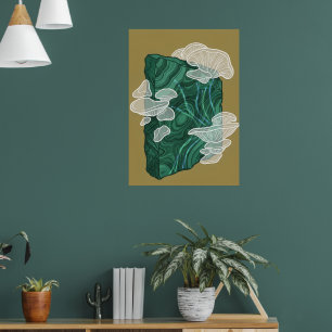 Póster de arte fino de hongo de cristal de malaqui
