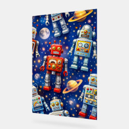 Póster de arte fino de robots espaciales retro en