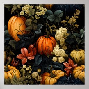 Poster de arte floral de calabazas