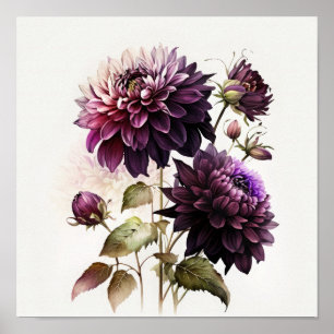 Póster de Arte Floral de Dahlias Moradas