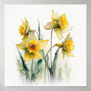 Póster de Arte Floral de Narcisos Amarillos