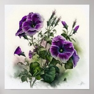 Póster de Arte Floral de Petunias Moradas