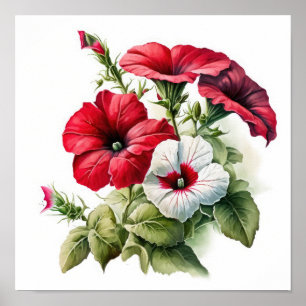 Póster de Arte Floral de Petunias Rojas