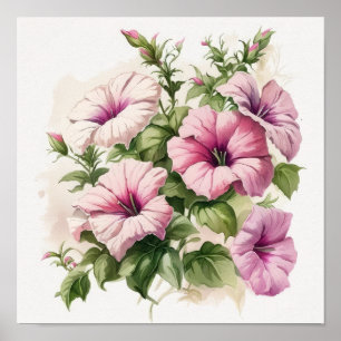 Póster de Arte Floral de Petunias Rosas