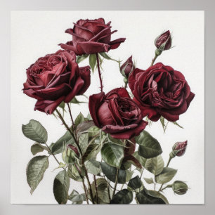 Póster de Arte Floral de Rosas Granate