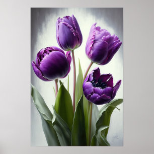 Póster de Arte Floral de Tulipanes Morados