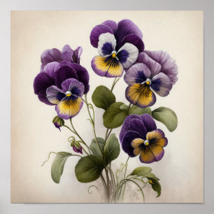 Póster de Arte Floral de Violetas Moradas