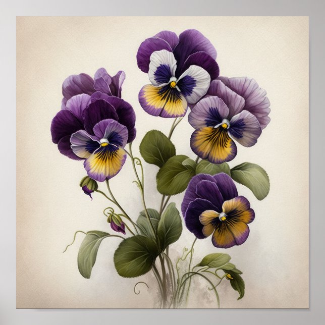 Póster de Arte Floral de Violetas Moradas (Frente)
