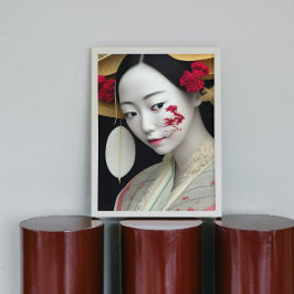 Poster de arte floral japonés Geisha Red Gold Fant