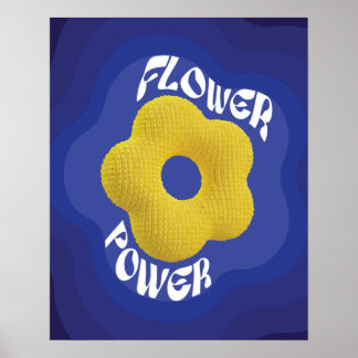 Póster de arte Flower Power de punto amarillo, gra