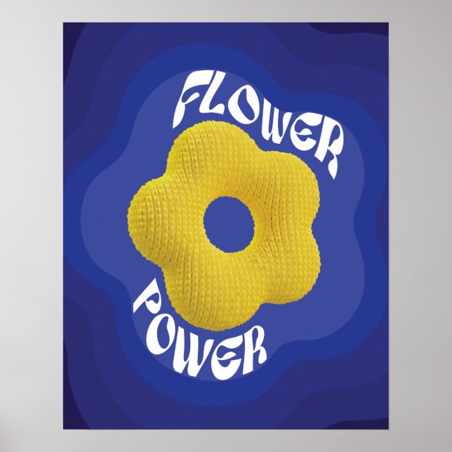 Póster de arte Flower Power de punto amarillo, gra (Frente)