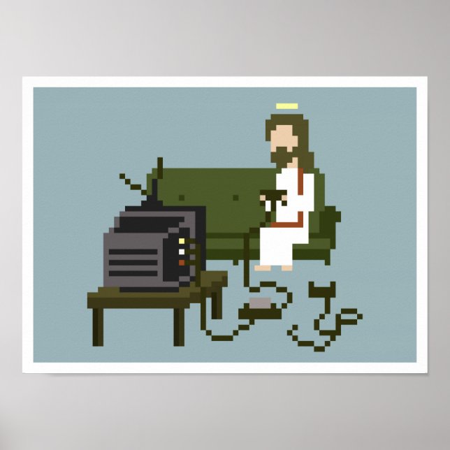 Poster de arte Gamer Jesus Pixel (Frente)