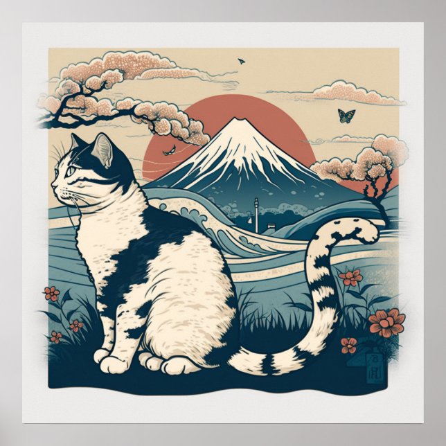 Poster de arte gato al estilo japonés para los ama (Frente)